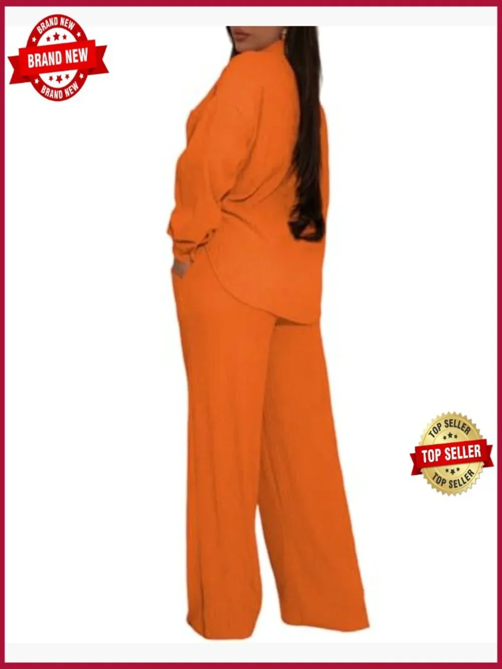 Women 2 Piece Pleated Button Down Shirt Wide Leg Pants Matching Set